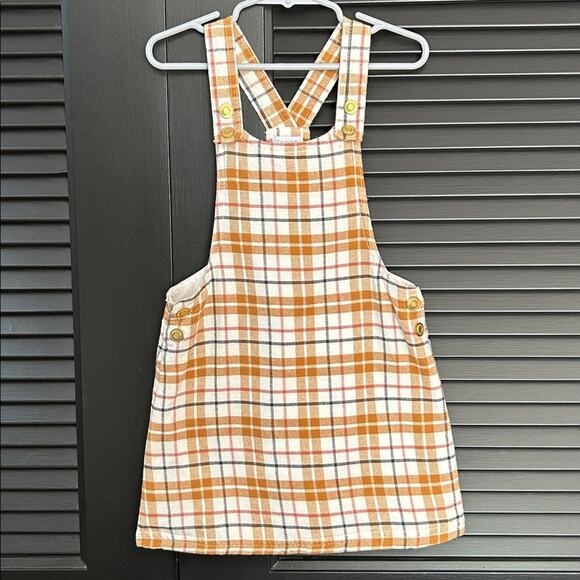 Tahari Girl’s Brown and White Plaid Overall Dress, Size 4T - Picture 1 of 10